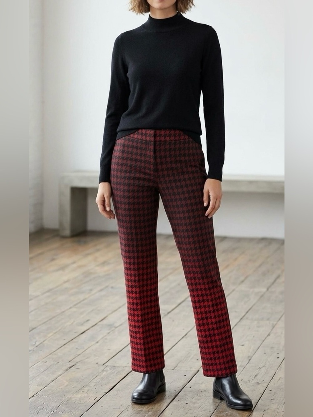 Sanctuary Carnaby Kick Crop Pants Red Houndstooth Size L NWT